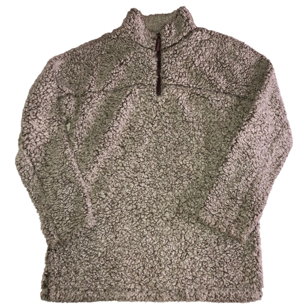 𝅺True Grit Teddy Faux Sherpa Fur Sweatshirt Sweater Zip Neck Ivory Grey